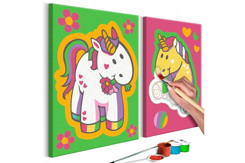 Gör-det-själv Målningar Unicorns Green & Pink 33x23 cm - Artgeist sp. z o. o. - Gör det själv tavla