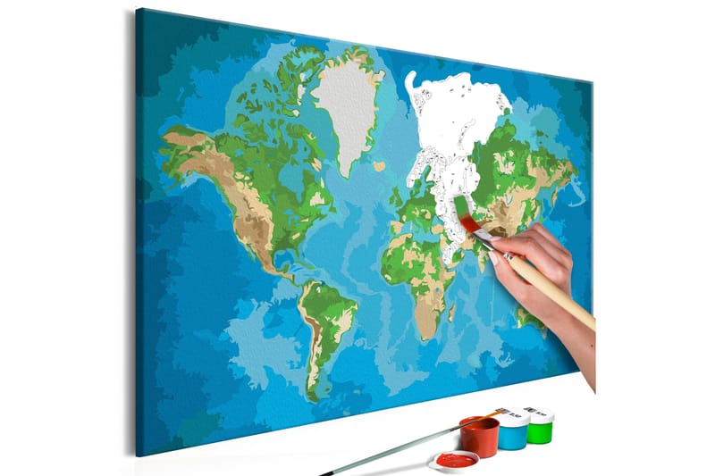 Gör-det-själv Målningar World Map Blue & Green 60x40 cm - Artgeist sp. z o. o. - Gör det själv tavla