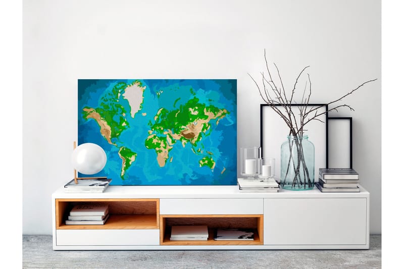 Gör-det-själv Målningar World Map Blue & Green 60x40 cm - Artgeist sp. z o. o. - Inredning - Tavlor & konst - Måla själv