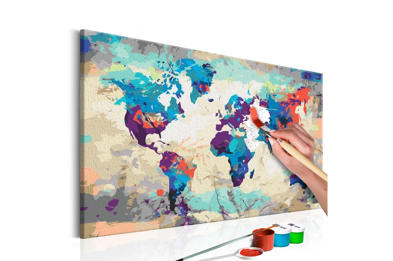 Gör-det-själv Målningar World Map Blue & Red 60x40 cm - Artgeist sp. z o. o. - Inredning - Tavlor & konst - Måla själv