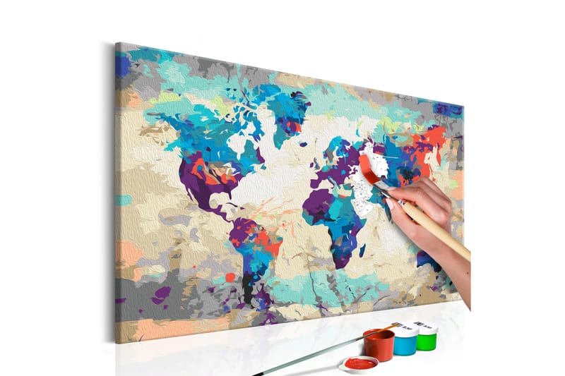 Gör-det-själv Målningar World Map Blue & Red 60x40 cm - Artgeist sp. z o. o. - Gör det själv tavla