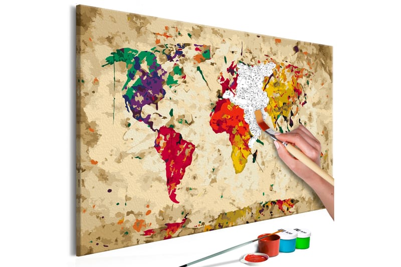 Gör-det-själv Målningar World Map Colour Splashes 60x40 cm - Artgeist sp. z o. o. - Gör det själv tavla