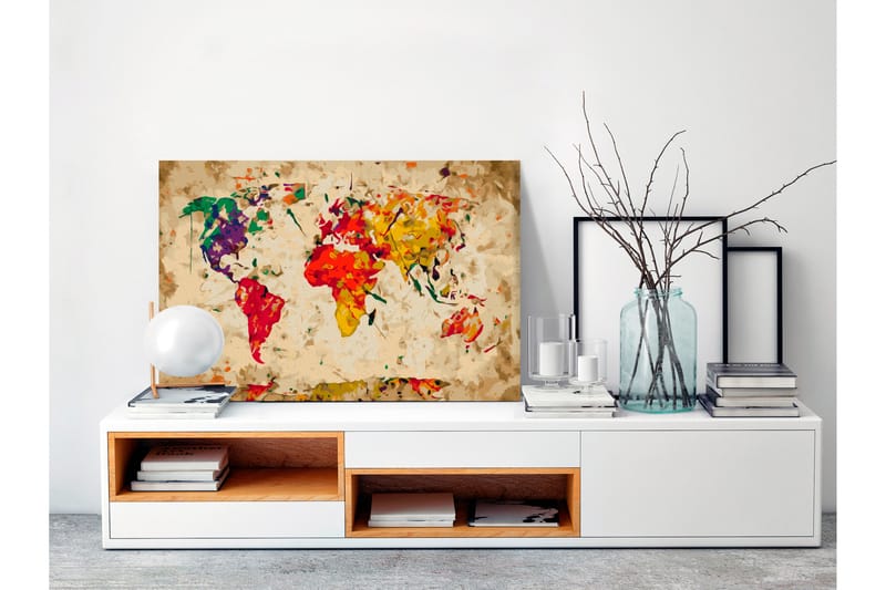 Gör-det-själv Målningar World Map Colour Splashes 60x40 cm - Artgeist sp. z o. o. - Gör det själv tavla