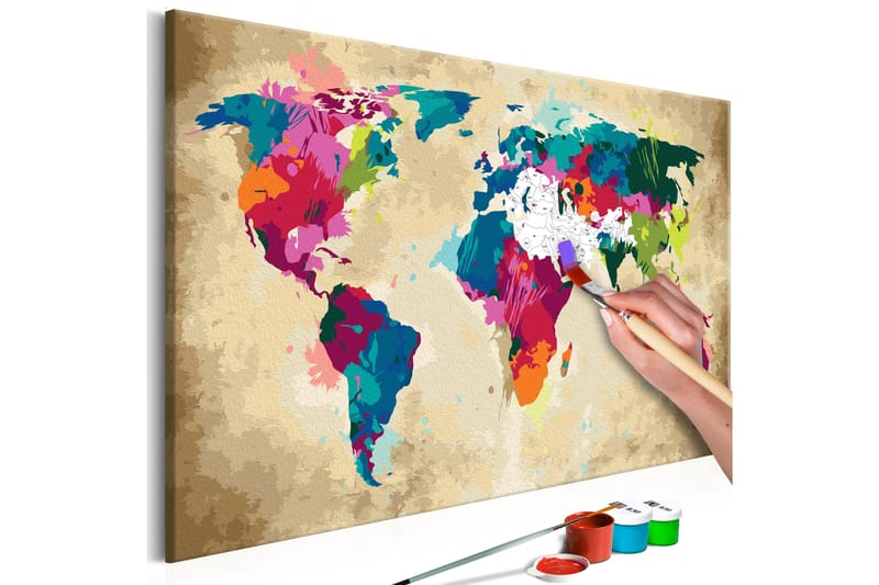 Gör-det-själv Målningar World Map Colourful 60x40 cm, Artgeist sp. z o. o.