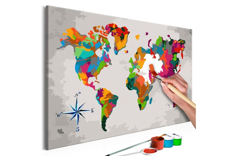 Gör-det-själv Målningar World Map Compass Rose 60x40 cm - Artgeist sp. z o. o. - Inredning - Tavlor & konst - Måla själv