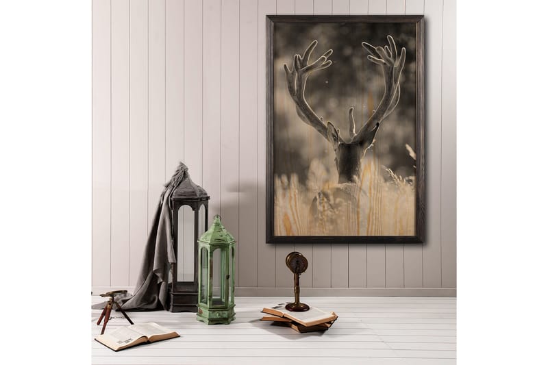 Deer In The Field Painting/Foto Grå/Beige - 50x70 cm - Djur poster - Posters & prints