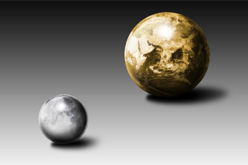 Gold Moon And Earth Illustration Svart/Guld/Grå - 50x70 cm - Rymden & astronomi poster - Posters & prints - Posters barnrum