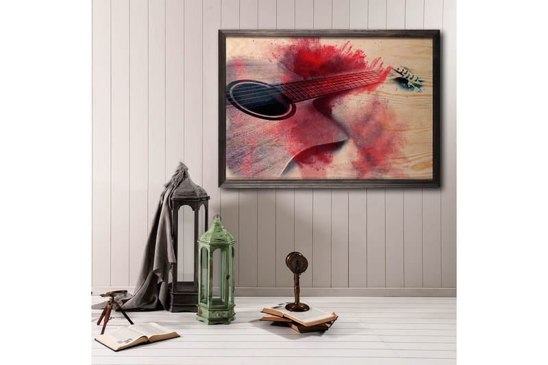 Red Splashed Guitar Illustration Röd/Beige - 50x35 cm - Inredning - Tavlor & konst - Posters & prints