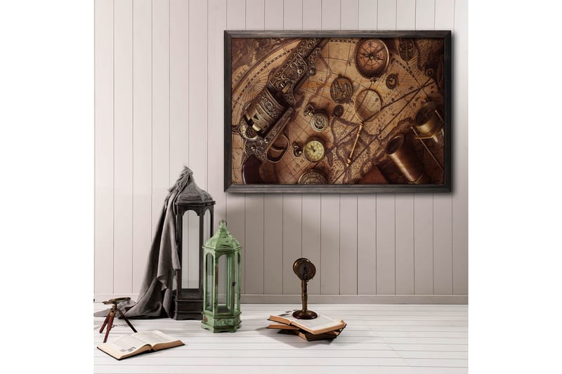Historical Map, Compass & Watch Foto Beige/Brun - 70x50 cm - Inredning - Tavlor & konst - Posters & prints