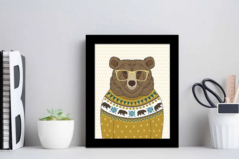 Tavla Animal med Ram Flerfärgad - 23,5x28,5 cm - Inredning - Tavlor & konst