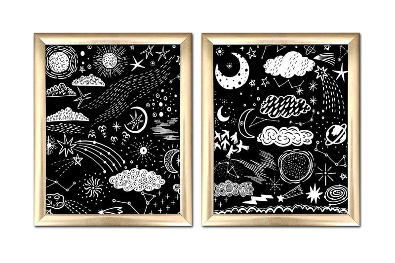 Tavla Astrology med Ram 2-pack Flerfärgad - 23,5x28,5 cm - Inredning - Tavlor & konst