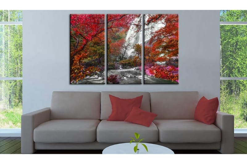 Tavla Beautiful Waterfall Autumnal Forest 120x80 - Artgeist sp. z o. o. - Canvastavlor