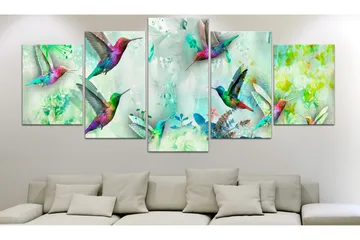 Tavla Colourful Hummingbirds 5 Parts Wide Green 200x100 - Artgeist sp. z o. o. - Inredning - Tavlor & konst - Canvastavlor