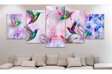 Tavla Colourful Hummingbirds 5 Parts Wide Violet 200x100 - Artgeist sp. z o. o. - Inredning - Tavlor & konst - Canvastavlor