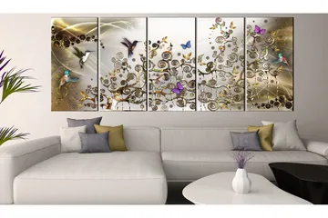Tavla Hummingbirds Dance 5 Parts Gold Narrow 200x80 - Artgeist sp. z o. o. - Inredning - Tavlor & konst - Canvastavlor