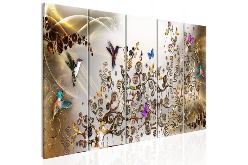 Tavla Hummingbirds Dance 5 Parts Gold Narrow 200x80, Artgeist sp. z o. o.