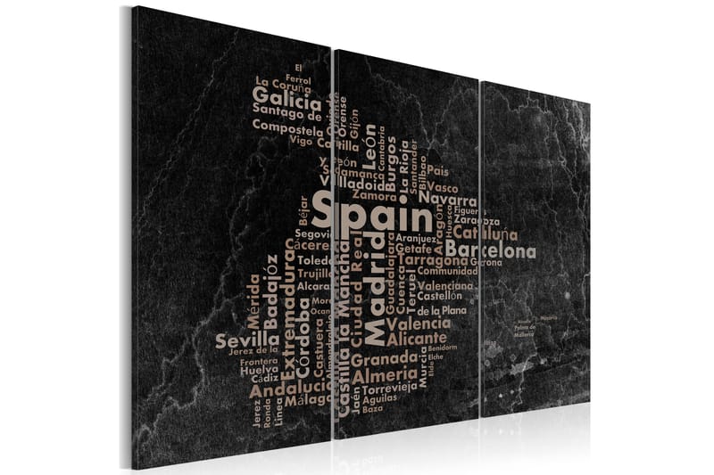 Tavla Text map of Spain on the blackboard triptych 90x60 - Artgeist sp. z o. o. - Canvastavlor