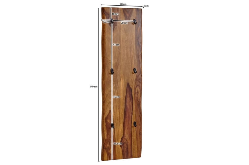 Kapprum Wohnling Väggmonterad klädhängare i massivt trä 2-radig krokslåda - Förvaring - Klädförvaring - Klädhängare - Kroklist & Klädkrokar