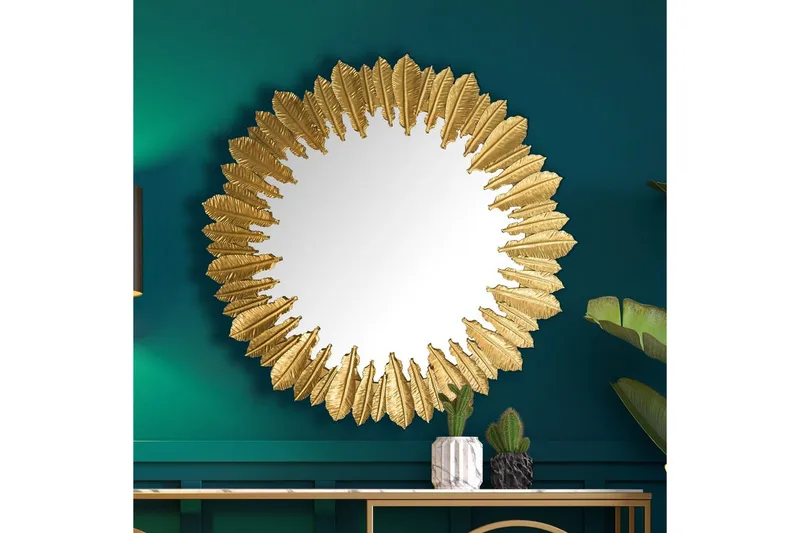Spegel Wohnling Fjädrar metallram rund 68 cm modern - Inredning - Speglar - Väggspegel