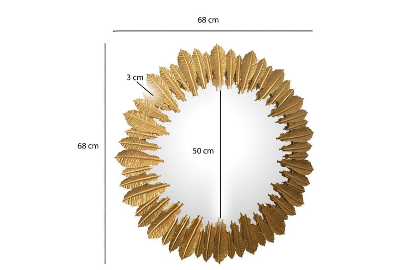 Spegel Wohnling Fjädrar metallram rund 68 cm modern - Inredning - Väggdekor - Dekorplast - Kakeldekor