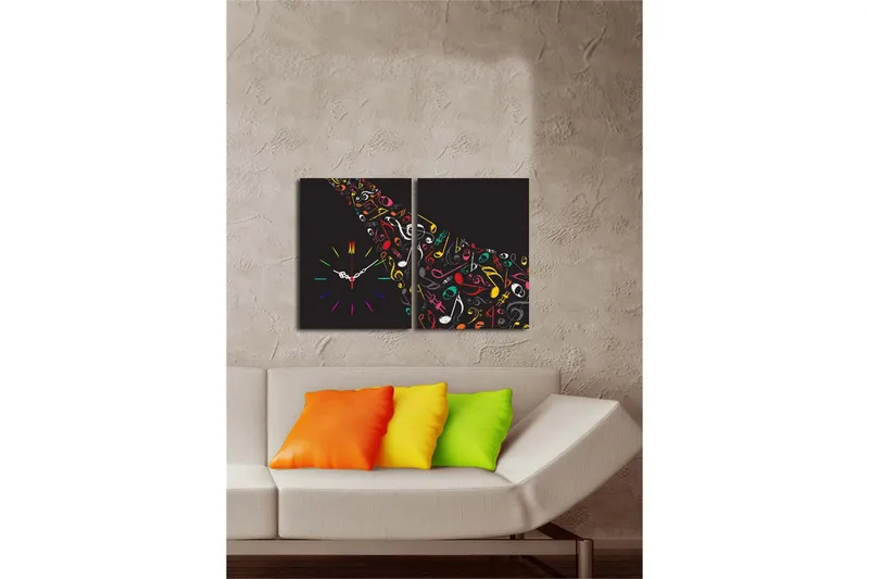 Dekorativ Canvasmålning med Klocka 2 Delar - Flerfärgad - Inredning - Väggdekor - Väggklocka & väggur