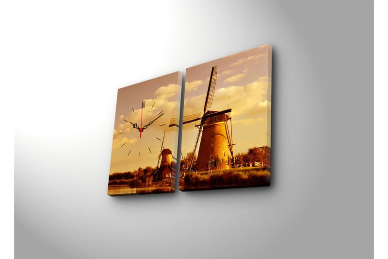 Dekorativ Canvasmålning med Klocka 2 Delar - Flerfärgad - Inredning - Väggdekor - Väggklocka & väggur