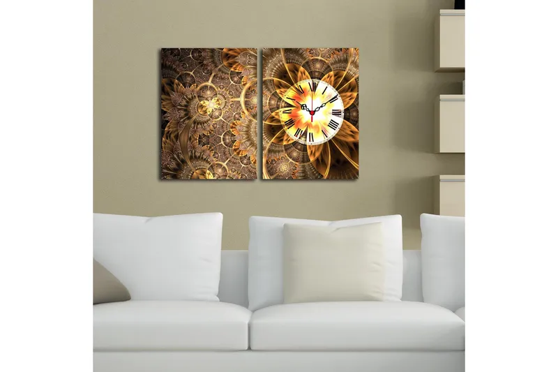 Dekorativ Canvasmålning med Klocka 2 Delar - Flerfärgad - Inredning - Väggdekor - Väggklocka & väggur