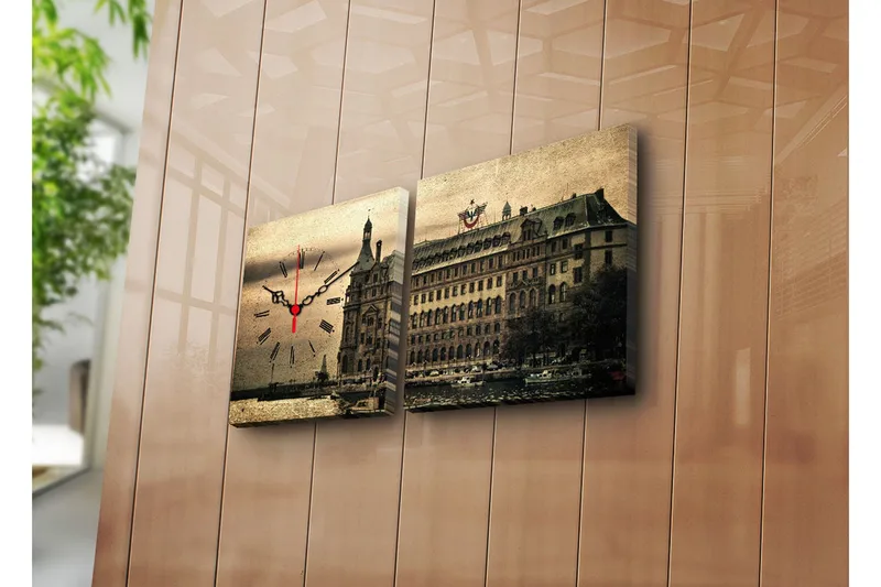 Dekorativ Canvasmålning med Klocka 2 Delar, Flerfärgad