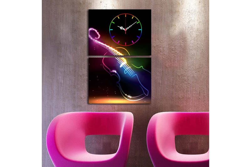 Dekorativ Canvasmålning med Klocka 2 Delar - Flerfärgad - Inredning - Väggdekor - Väggklocka & väggur