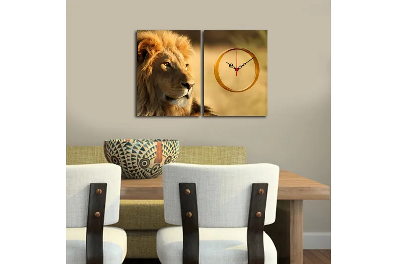 Dekorativ Canvasmålning med Klocka 2 Delar - Flerfärgad - Inredning - Väggdekor - Väggklocka & väggur