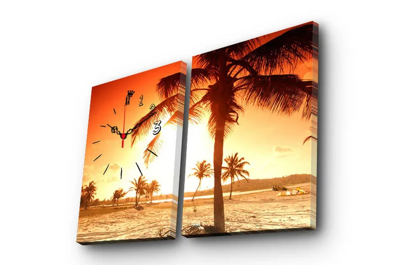 Dekorativ Canvasmålning med Klocka 2 Delar, Flerfärgad