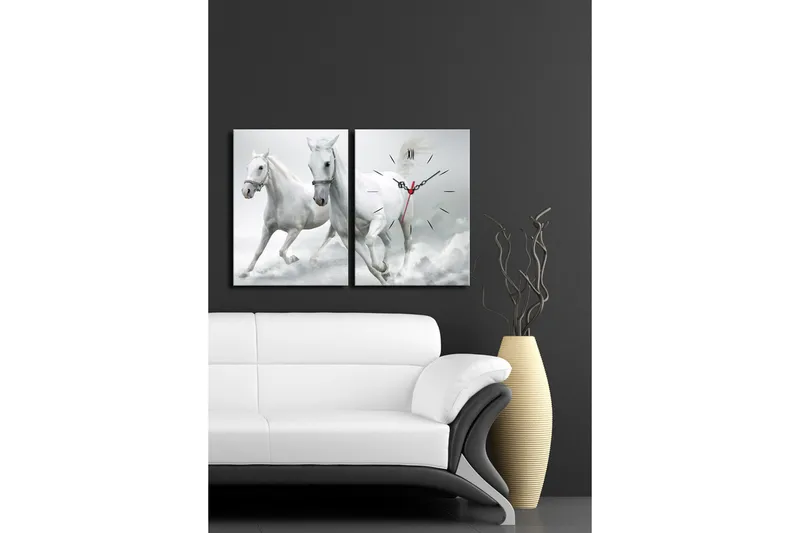 Dekorativ Canvasmålning med Klocka 2 Delar - Flerfärgad - Inredning - Väggdekor - Väggklocka & väggur