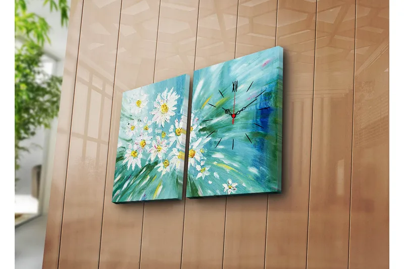 Dekorativ Canvasmålning med Klocka 2 Delar, Flerfärgad