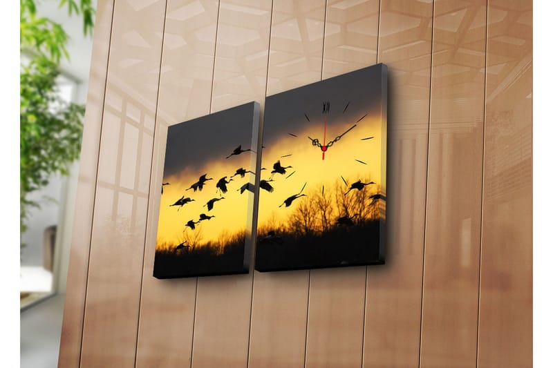 Dekorativ Canvasmålning med Klocka 2 Delar, Flerfärgad