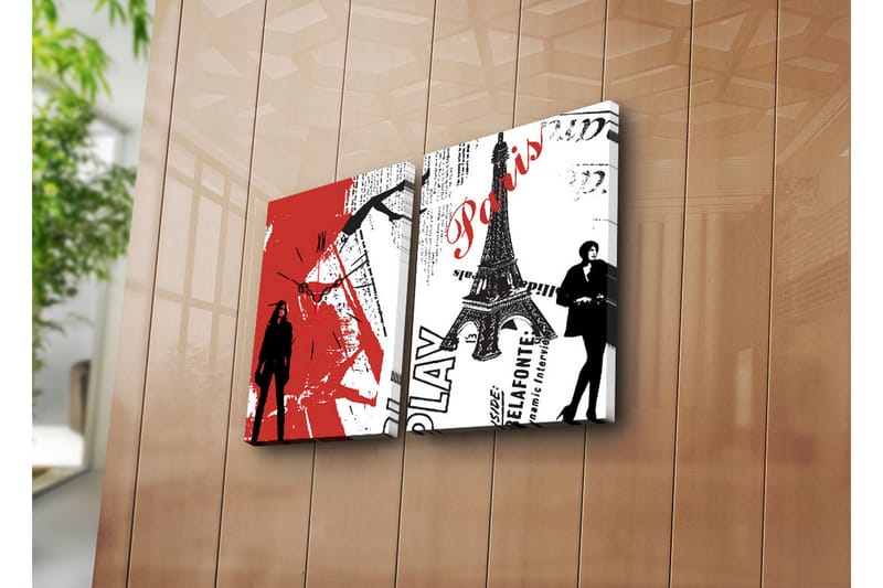 Dekorativ Canvasmålning med Klocka 2 Delar, Flerfärgad