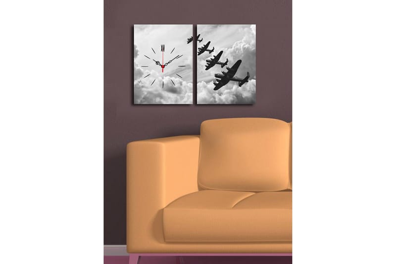 Dekorativ Canvasmålning med Klocka 2 Delar - Flerfärgad - Inredning - Väggdekor - Väggklocka & väggur