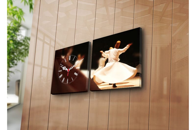 Dekorativ Canvasmålning med Klocka 2 Delar, Flerfärgad