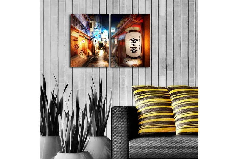 Dekorativ Canvasmålning med Klocka 2 Delar - Flerfärgad - Inredning - Väggdekor - Väggklocka & väggur