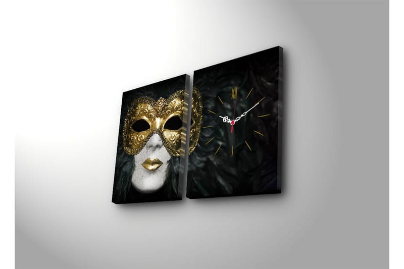 Dekorativ Canvasmålning med Klocka 2 Delar - Flerfärgad - Inredning - Väggdekor - Väggklocka & väggur