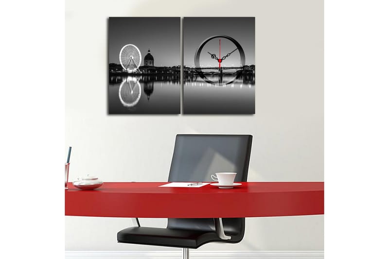 Dekorativ Canvasmålning med Klocka 2 Delar - Flerfärgad - Inredning - Väggdekor - Väggklocka & väggur