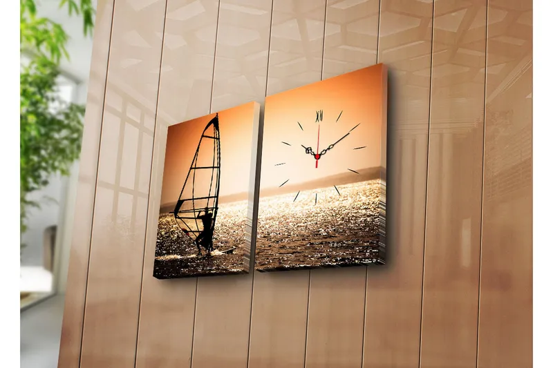 Dekorativ Canvasmålning med Klocka 2 Delar, Flerfärgad