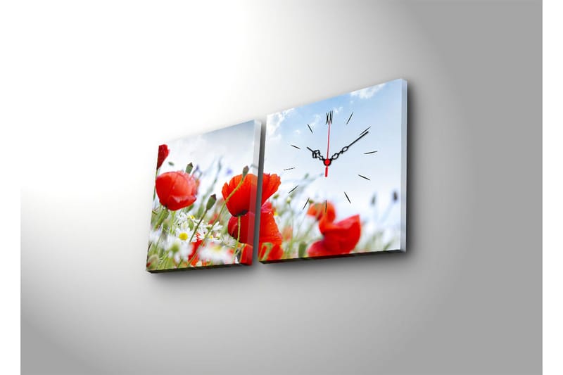 Dekorativ Canvasmålning med Klocka 2 Delar - Flerfärgad - Inredning - Väggdekor - Väggklocka & väggur