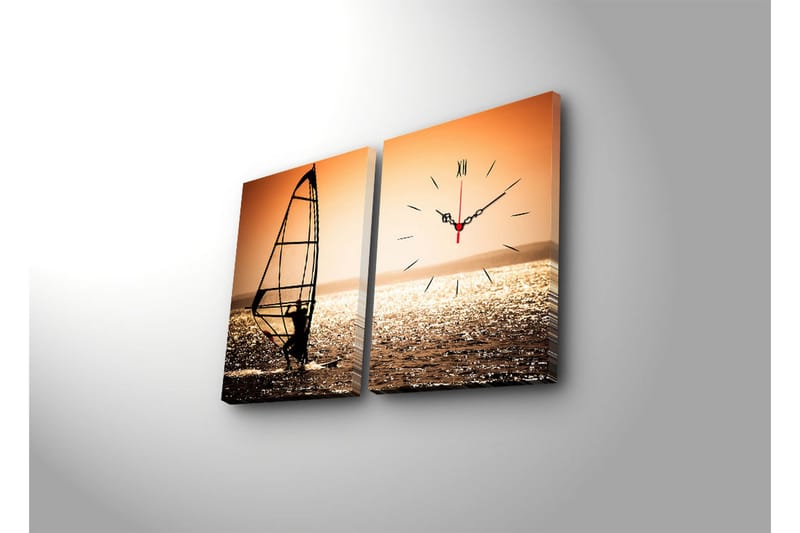 Dekorativ Canvasmålning med Klocka 2 Delar - Flerfärgad - Inredning - Väggdekor - Väggklocka & väggur