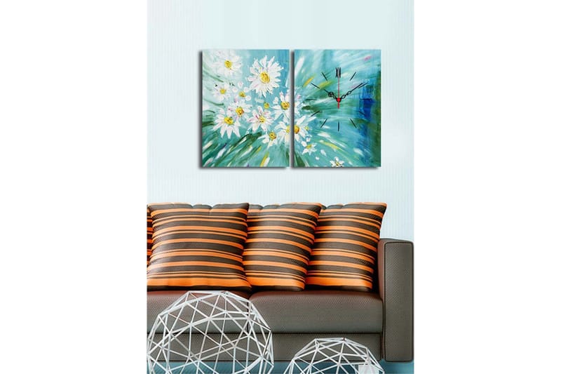 Dekorativ Canvasmålning med Klocka 2 Delar - Flerfärgad - Inredning - Väggdekor - Väggklocka & väggur