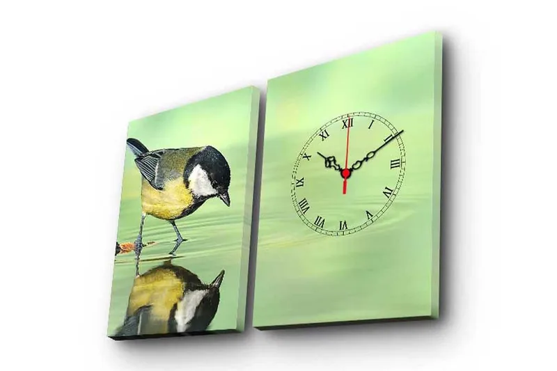 Dekorativ Canvasmålning med Klocka 2 Delar - Flerfärgad - Inredning - Väggdekor - Väggklocka & väggur