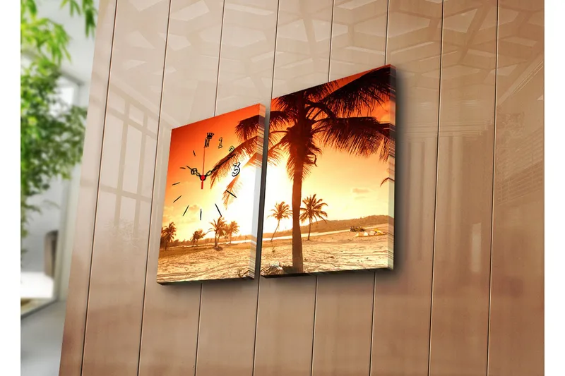 Dekorativ Canvasmålning med Klocka 2 Delar - Flerfärgad - Inredning - Väggdekor - Väggklocka & väggur