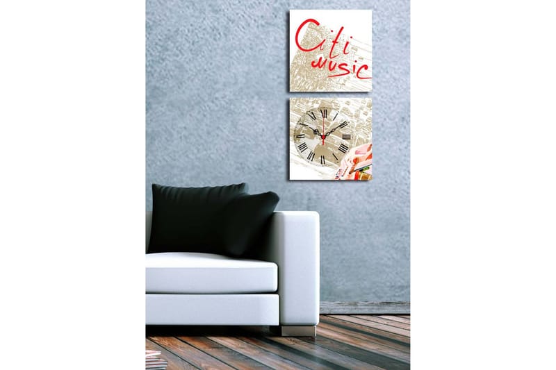 Dekorativ Canvasmålning med Klocka 2 Delar - Flerfärgad - Inredning - Väggdekor - Väggklocka & väggur