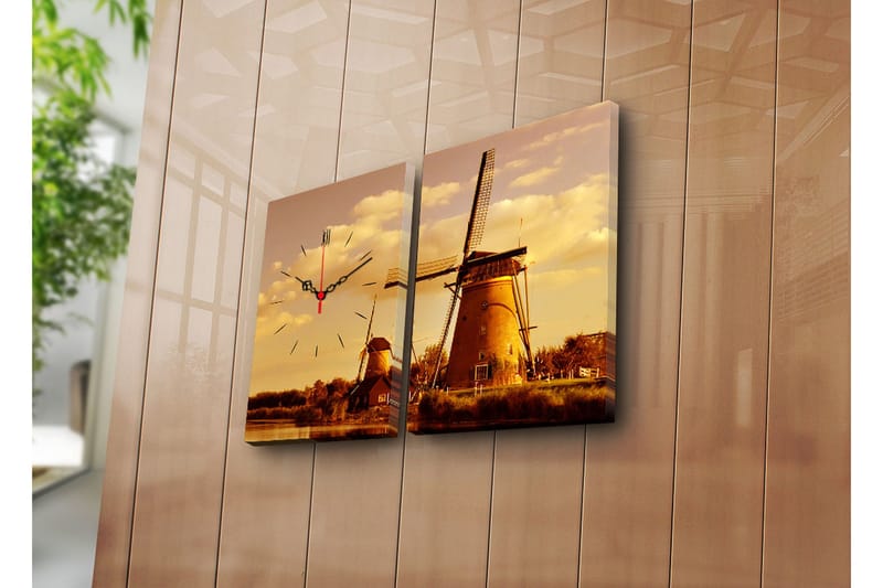 Dekorativ Canvasmålning med Klocka 2 Delar, Flerfärgad