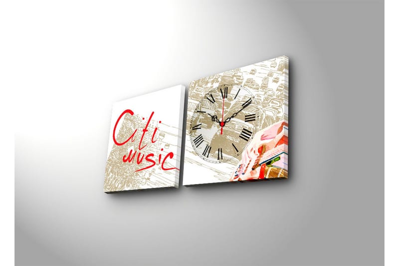 Dekorativ Canvasmålning med Klocka 2 Delar - Flerfärgad - Inredning - Väggdekor - Väggklocka & väggur