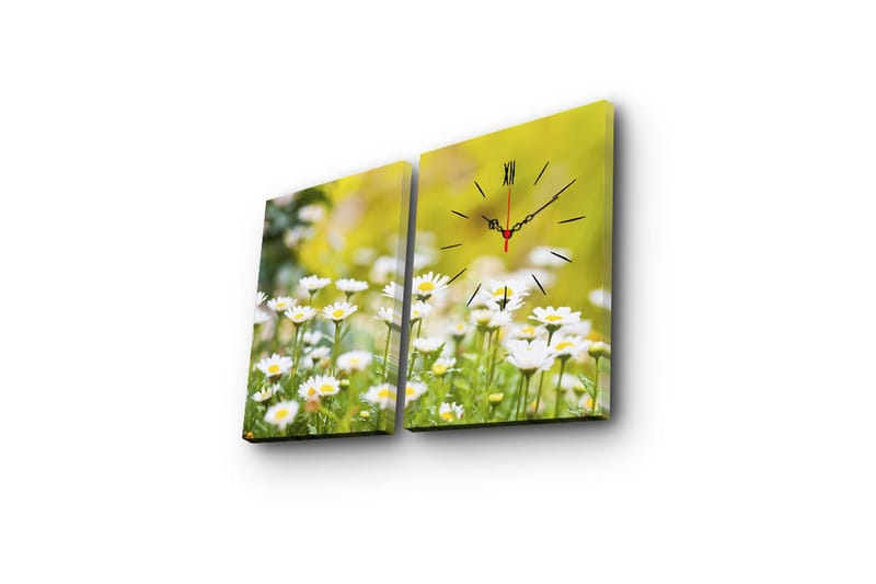 Dekorativ Canvasmålning med Klocka 2 Delar - Flerfärgad - Inredning - Väggdekor - Väggklocka & väggur